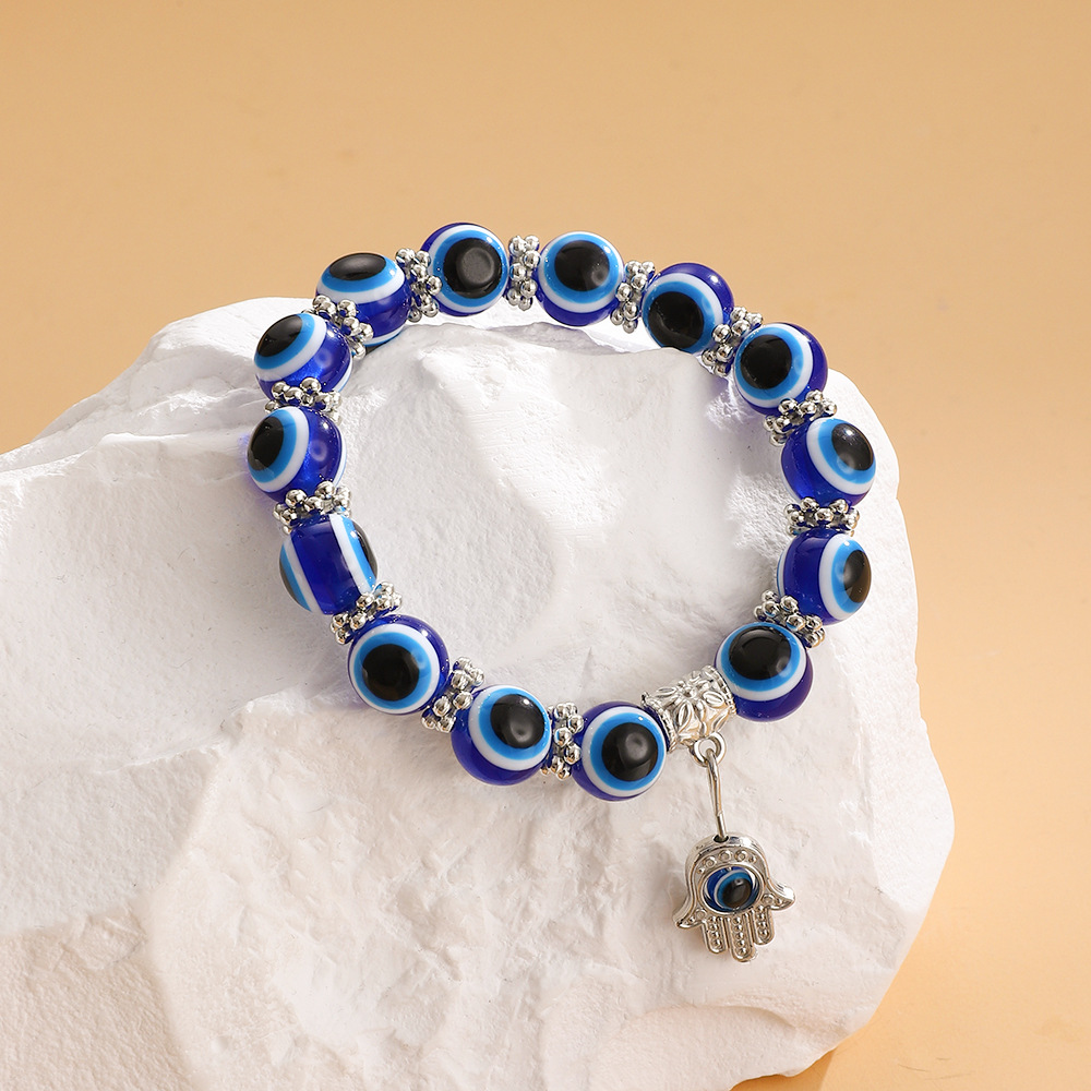 Vintage Blue Eye Bead Charm Bracelet with Evil Eye - European Fashion Accessory