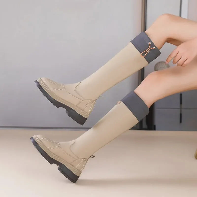 Rubber Women Platform Square Heel Comfort Black Card Over The Knee Boots Waterproof Street Style Footwear Lady 2024 2340