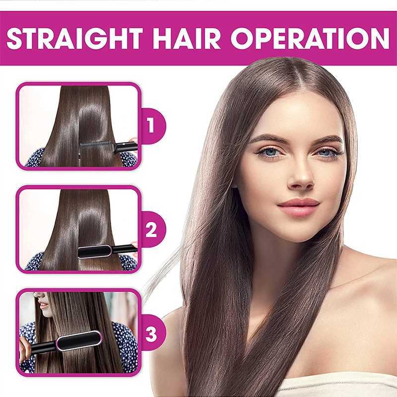 Hair Straightener Comb with Inner Buckle Curling Rod Dual-Use Temperature Modeling Negative Ion Splint Electric Hot Hair Brush W250610