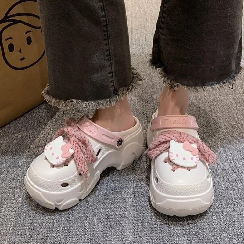 2025 new EVA New Thick Sole Hole Women's Summer Solid Cute Candy DIY Sandals and Slippers Increase Anti Slip Beach Shoes Women c144