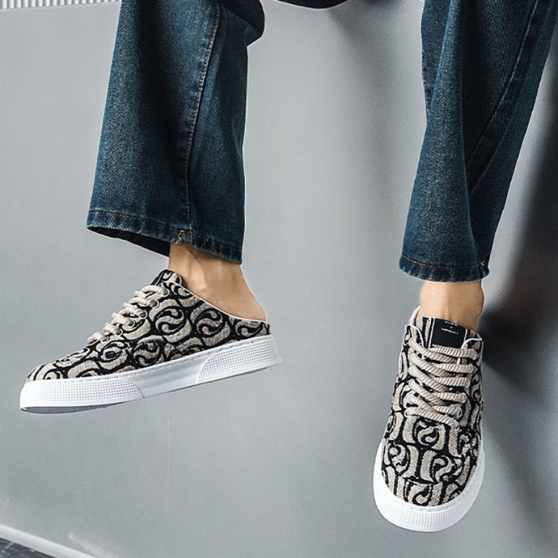 Canvas Flat Half Slippers For Men Outdoor Summer Mules New Sandals Man Fun Trend 2024 Quality Rubber Designer Pvc Mens Shoes A084 S