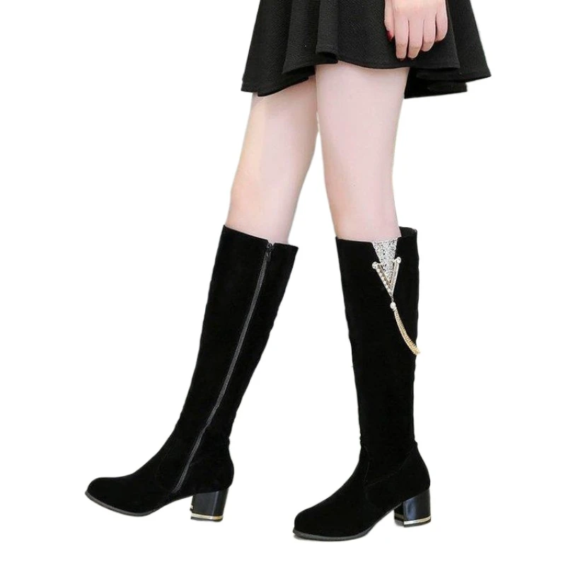 Long 2024 Thick Boots Side Zippers Women's Shoes for Women High Heels 2643