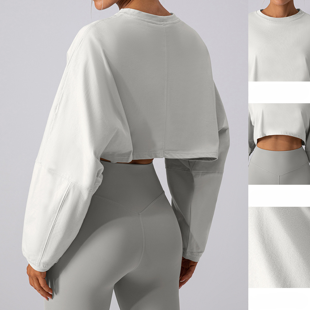 A488 Crew Neck Sweater Shirts Sports Short Bottoming Shirt Yoga Running Loose Long Sleeve Loose Top Women