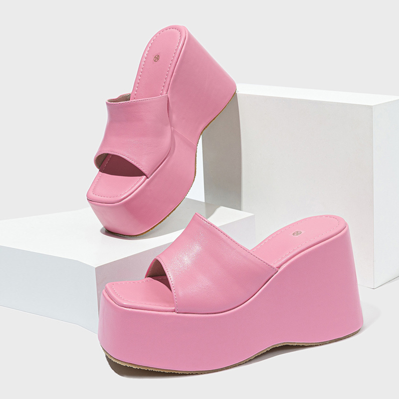 2025 new Designer Liyke Open Toe Wedges Slippers For Women Cozy Soft Pink Leather Chunky Platform Sandals Female Shoes High Heels Slides