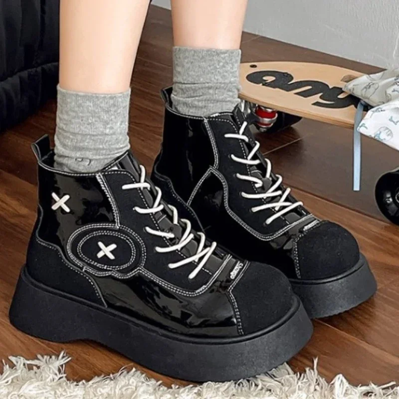 Gothic Cross 2024 Spider Decoration Punk Hotgirl Holy Light Knight Dark Style Y2K Women's Shoes 35-41 2c77