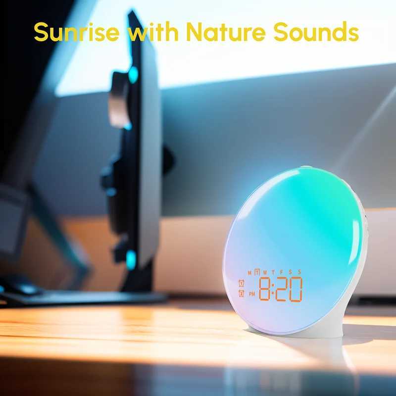 Wake Up Light Alarm Clock Sunrise/Sunset Simulation Digital Clock with Night Light FM Radio Desk Clocks Niditon Y240904