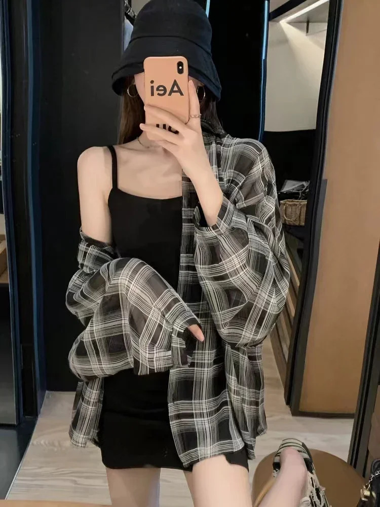 Womens plain weave fashionable daily coat loose vacation elegant simple long sleeved shirt womens summer sun protection 240814