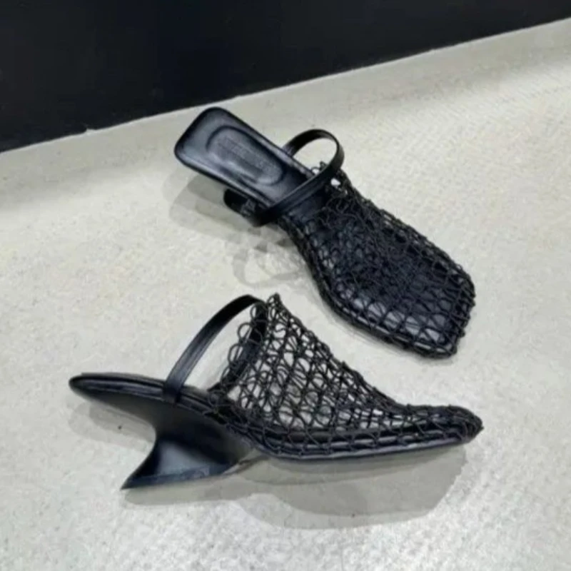 Strange Style Square Toe Women Slippers Air Mesh Height Increasing Fashion Solid Summer Outwear Women Shoes New Arrivals