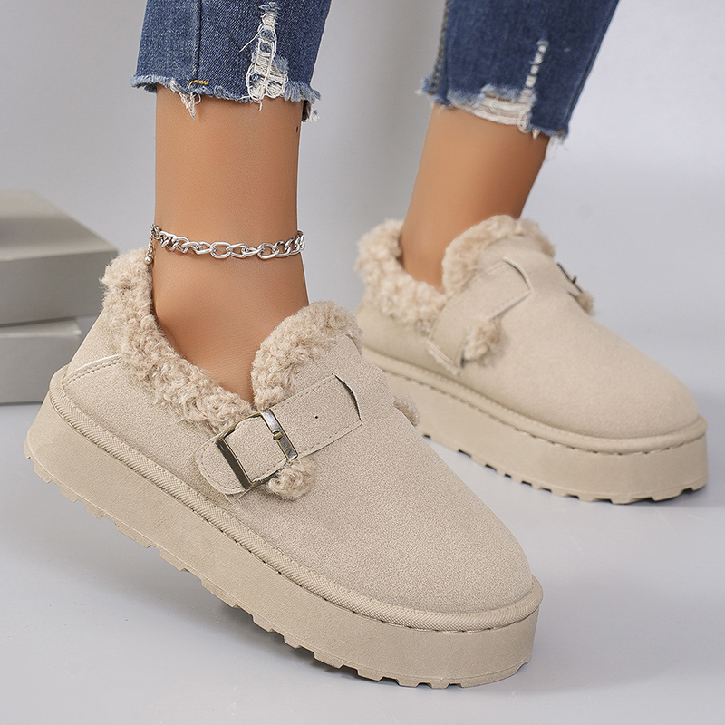 Winter Plush Warm Snow Boots Women Fashion Buckle Platform Ankle Booties Woman Thick Bottom Non Slip Cotton Shoes Female Size 44