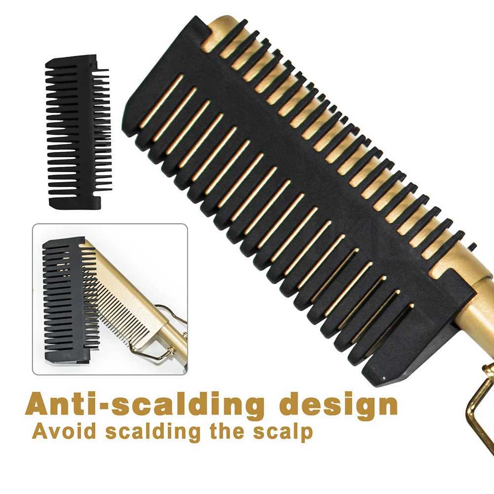 Electric Hot Heating Comb 3-in-1 Hair Straightener Hair Smooth Flat Iron Straightening Brush for wigs Curling Iron W250610