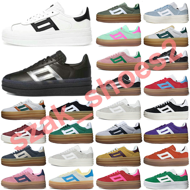Womens Platform Bold Designer Casual Shoes Cream Green Suede Leather Pink Glow Gum White Black Red Blue Yellow Flat Trainers Plate-forme Women Sneakers 35-42