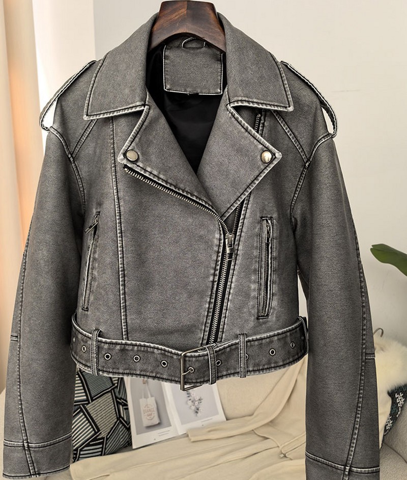 Womens Jackets Fall Lapel Short Jacket Locomotive Fashion Casual Slim Leather Top Coat Jacket