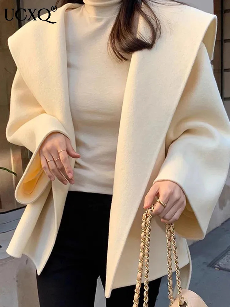 UCXQ temperature hoodie with adjustable Wassit solid color wool jacket suitable for womens casual full matching clothing 2024 autumn/winter 23A443 240