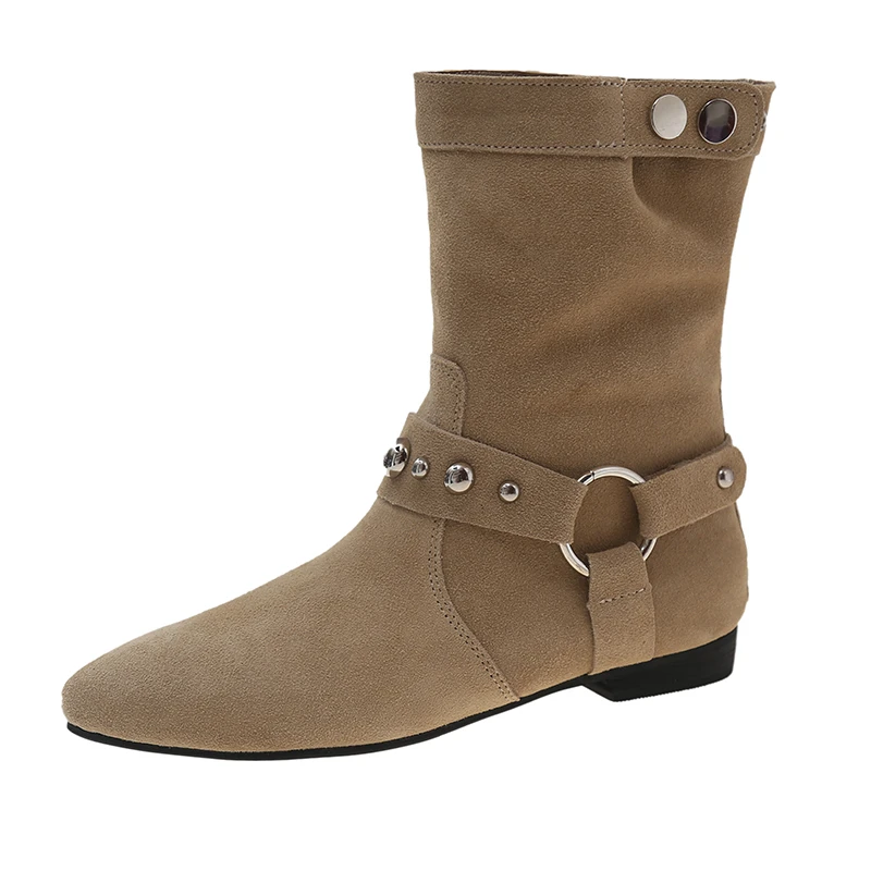 High Quality Ladies Shoes Slip-on Women's Fashion Rivet Modern Women Sexy Pointed Toe Solid Ankle Boots atos