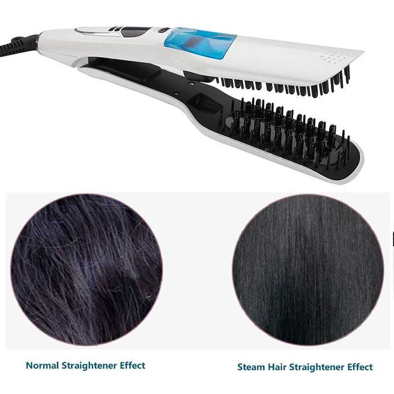 Professional Hair Straightener Brush Heating Hot Hair Combs Dual Voltage Titanium Curling Iron Steam Flat Iron W250610
