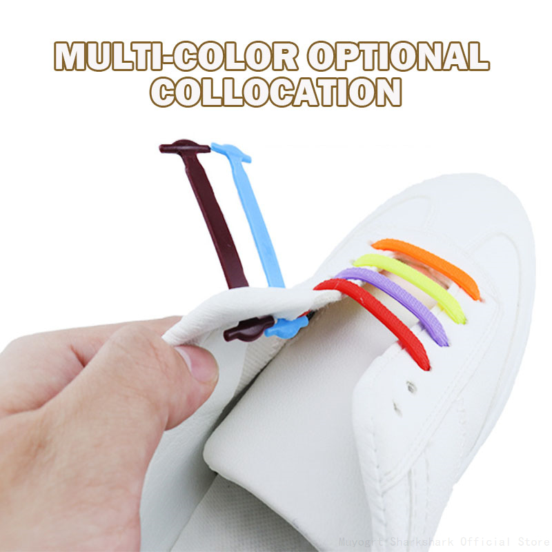 2025 new No 16pcs/Lot Tie Shoelaces 12 Colors Elastic Shoelace Creative Lazy Silicone Laces Rubber Lace 421b