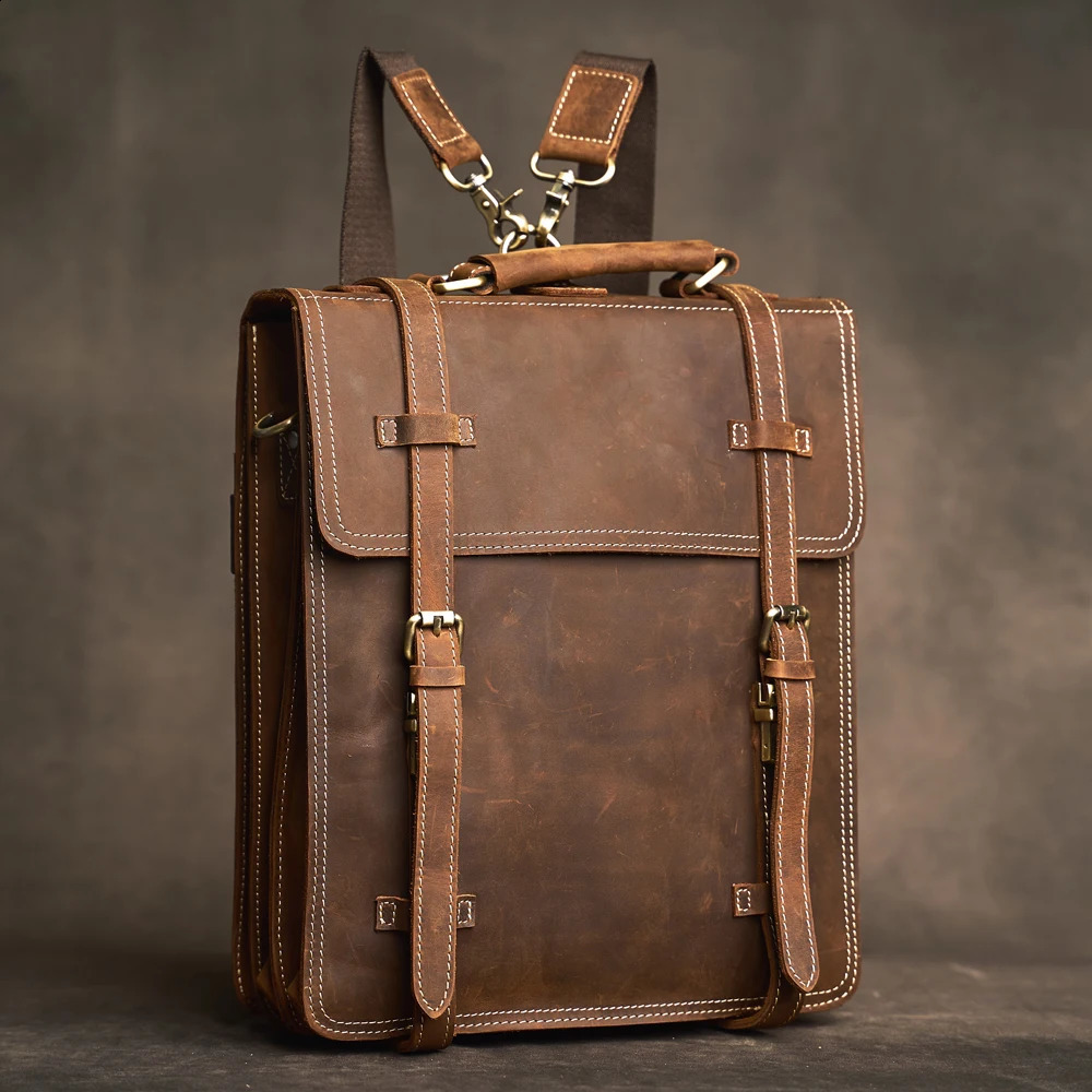 Genuine Leather Mens Backpack Multifunctional Shoulder Bag Tote Bag Convertible Form Of Crossbody Bag Casual Leather Mens Bag 240903