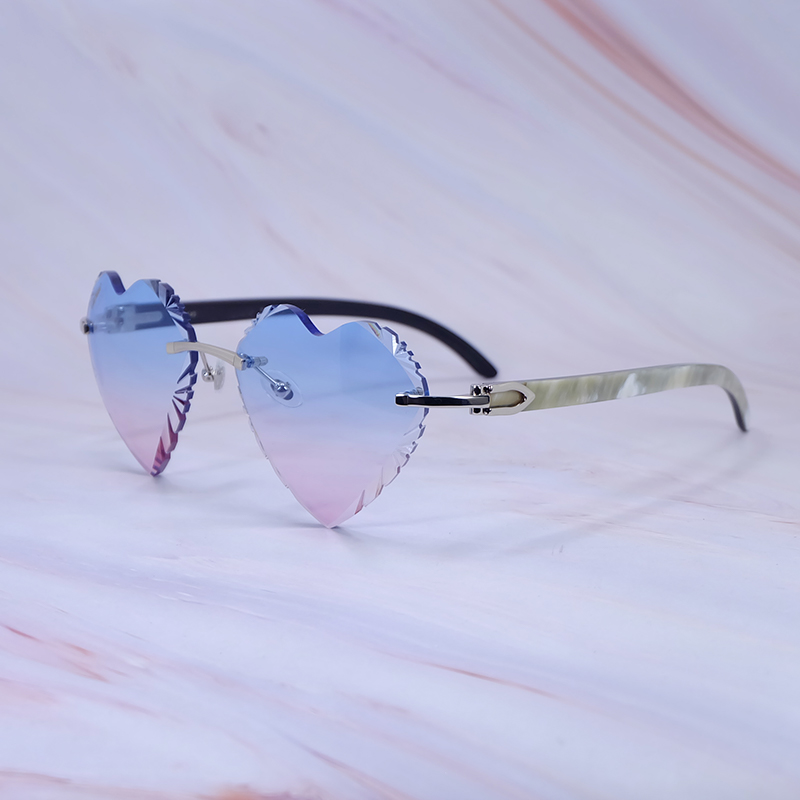 Heart Shape Dia Cut Sun Glasses Real Marble Buffalo Brand Designer Sunglasses Vintage Shades Eyewear Carter Product Mens Decoration 012 Sier Frame