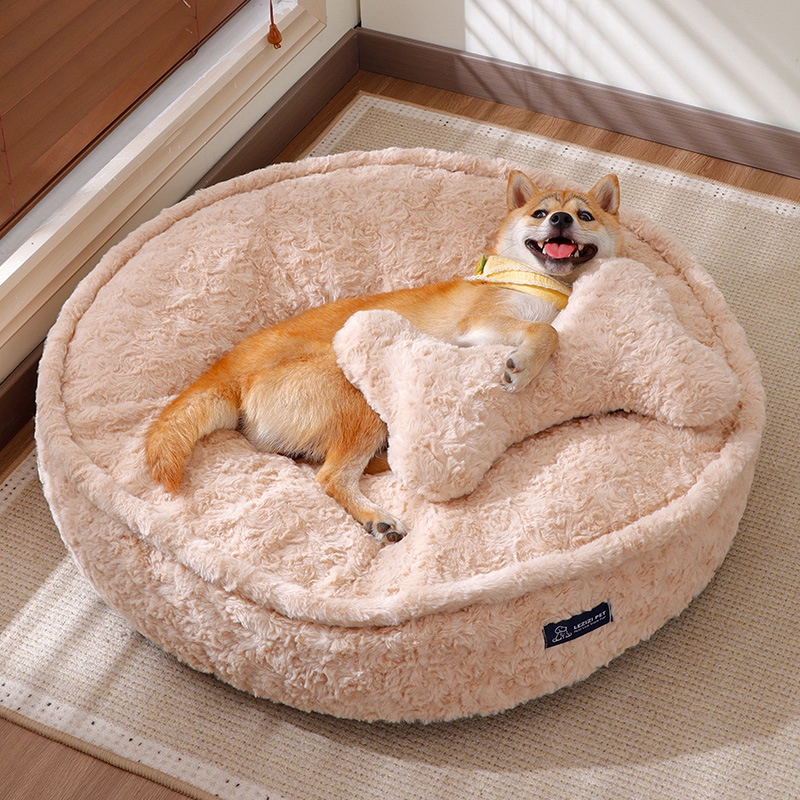 Plush Pet Bed Winter Thickened Pad Dog Sleeping Bed For Small Dogs Removable Pad Round Kennel Dog Cushions Pet Bed Sofa Beds