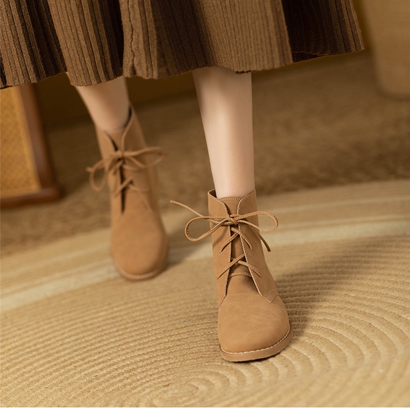 Women's AIYUQI Ankle Genuine Leather 2024 New Lace-up Short Women Retro Female Boots Warm Winter Shoes f0df