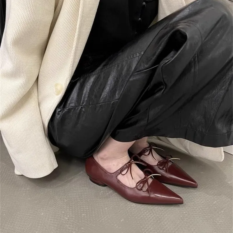 Low All-Match Heels Pointed Toe Summer Shoes Ladies Female Footwear Bow-Knot Autumn Casual Sneaker 2024 New Dress Butterfly Fall 6c37