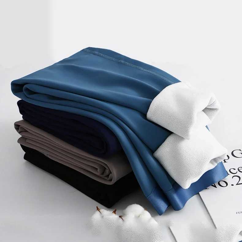 Mens compression tight long legs solid color keeps warm plush long legs winter mens hot underwear bottom plush pants W240903