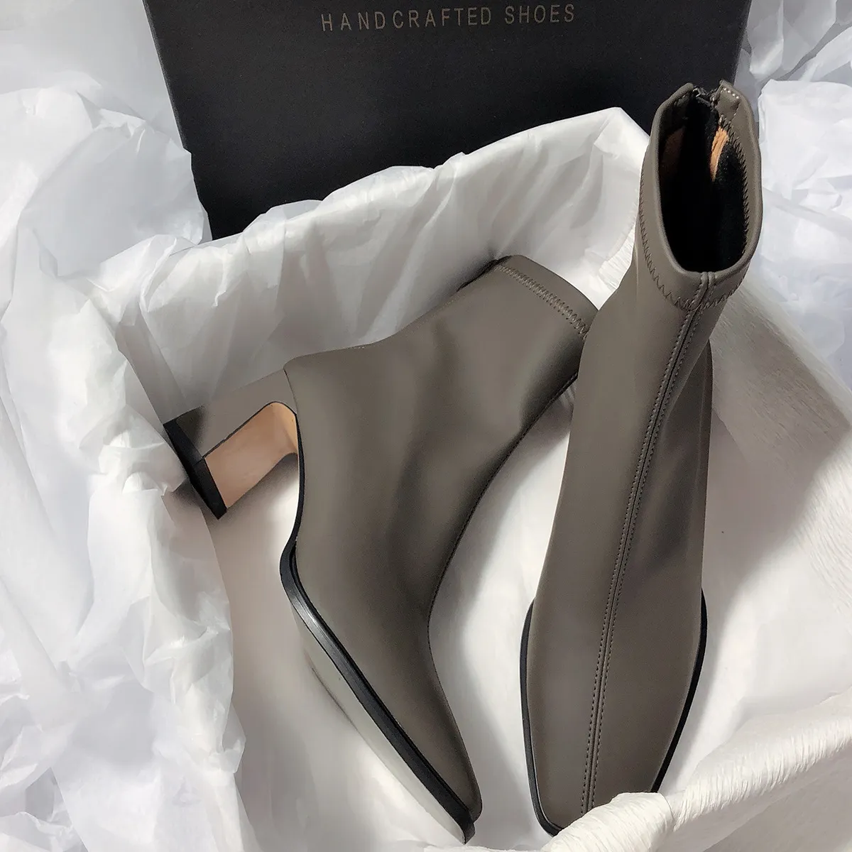 Women's high-heeled New French slim elastic Korean version minimalist short boots