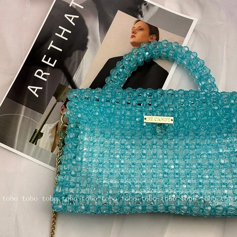 Hot Clear Beaded Bag For Women - Acrylic Crystal Stone Bead Box New Party Tote Purse With Long Chain 2024 Fashion bags