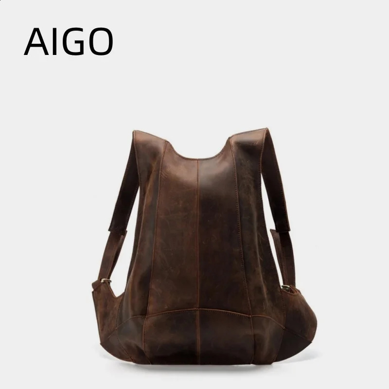 AIGO Natural Leather Backpack Men Bags Travel Anti Theft Backpack Shoulder Bag Genuine Leather School Bagpack Men Colleage Back 240903