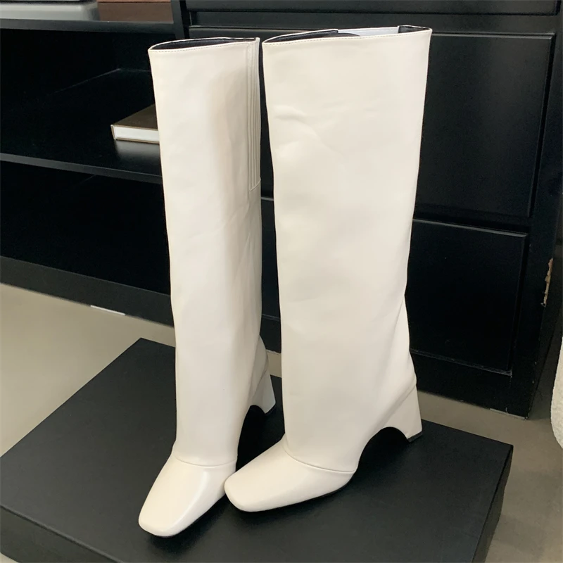 New Street Eilyken Winter Style Square Heels Women Knee-High Boots Fashion Cool Long Modern Booties Designer Shoes atos De Mujer