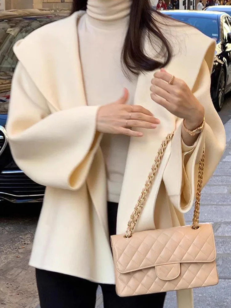 UCXQ temperature hoodie with adjustable Wassit solid color wool jacket suitable for womens casual full matching clothing 2024 autumn/winter 23A443 240