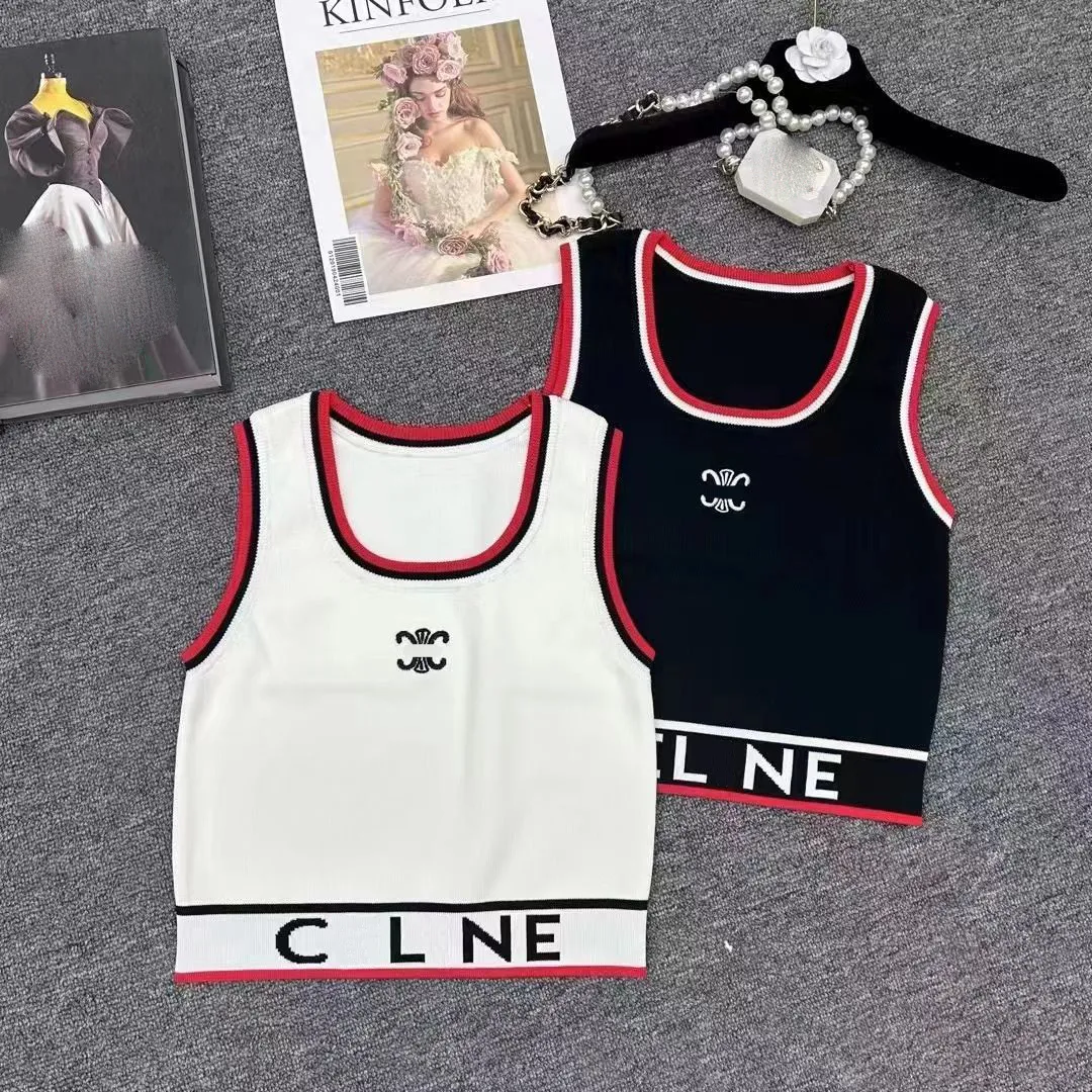 2024 Summer Designer Stripes T Shirt Cropped T Shirts Women Knits Tee Knitted Sport Top Tank Tops Woman Vest Yoga Tees