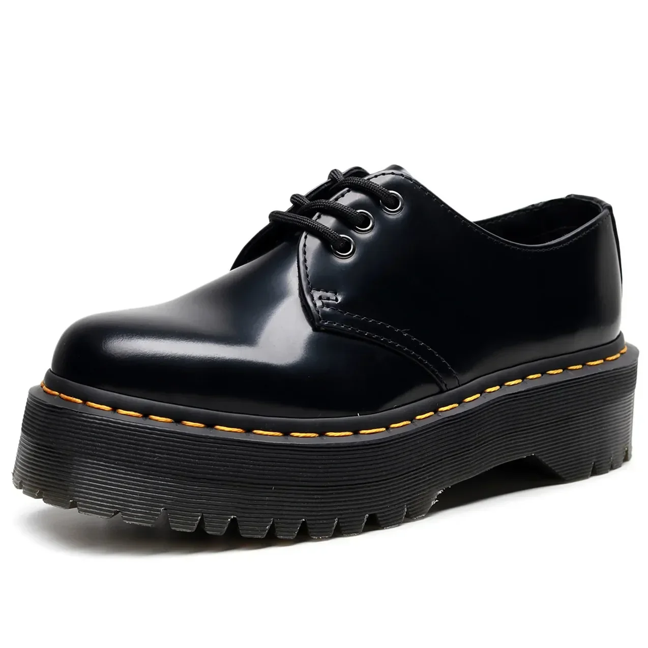 Unisex Platform cowhide Women's Leather Shoes Thick Leather Shoes Black Mary Jane shoes Sole Large Men's Shoes 34-44