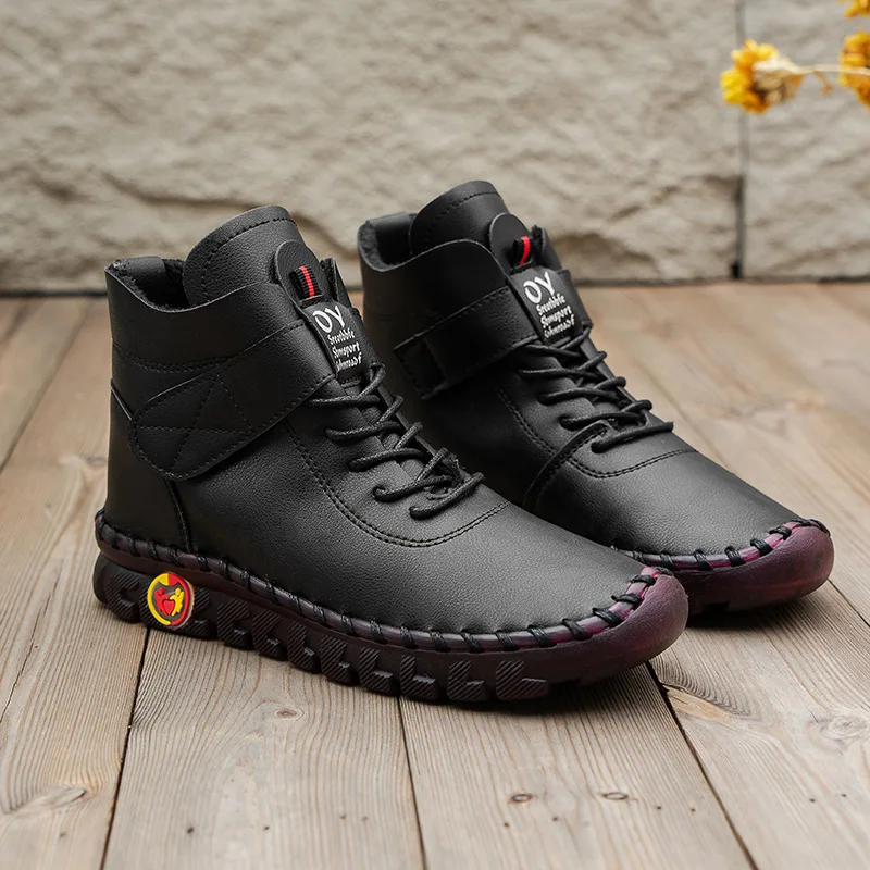 Leather New Woman's High Top Trend Winter Flat for Woman Warm Cotton Shoes Soft Bottom Non-slip Boots 2e44 1651