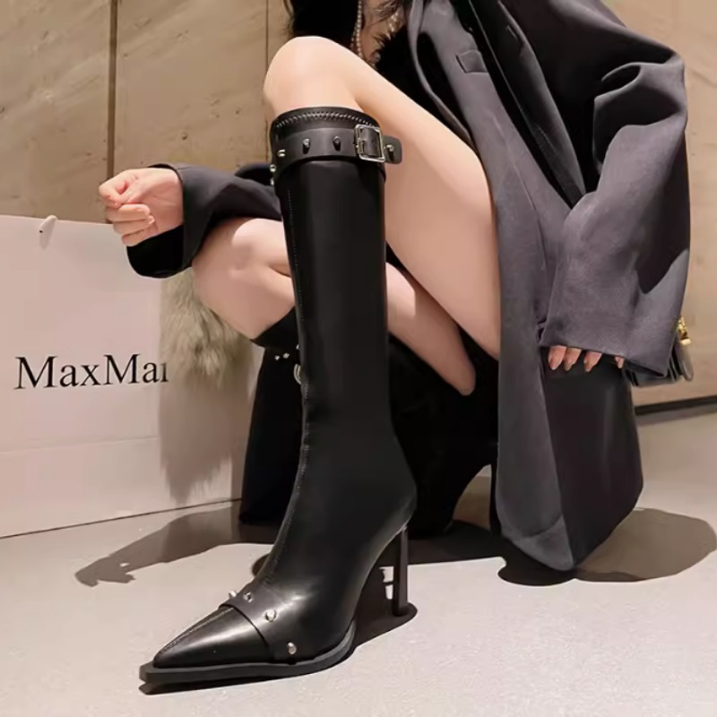Pointed Heel Thin Belt Buckle All-in-one Comfortable Non-slip Wear Resistant Fashion Boots for Women 6e80