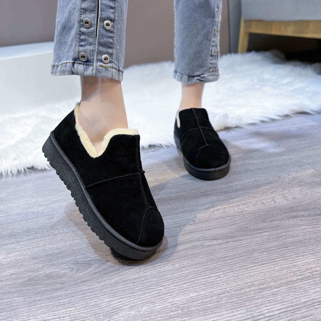 Northeast Snow Boots Women 2024 Winter Warm Plus Veet Thickened Womens Short-barrel Round Toe Flat-bottomed All-match Cotton Shoes