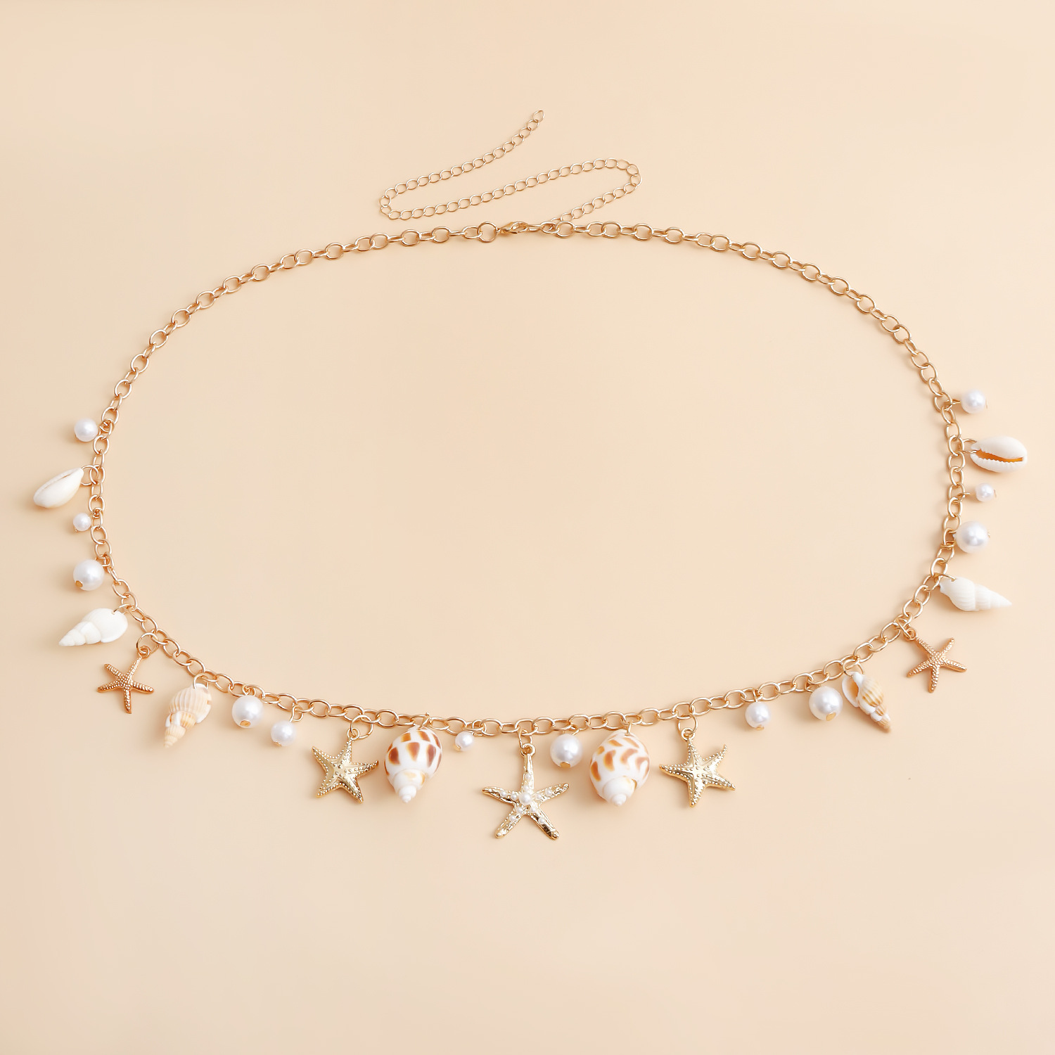 Bohemian Style Waist Chain Belly for Women Gold Plated Zinc Alloy Concha Beads For Sea Vocation Holiday Party Casual Wear