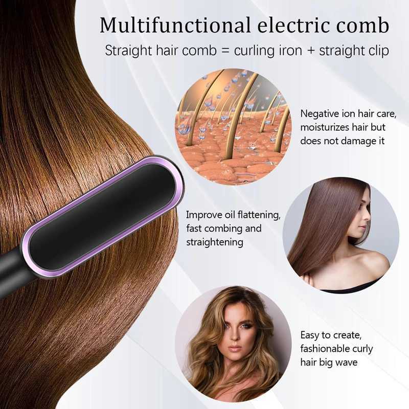 High Quality Electric Straightening Hair Brush Professional Curler Straightener Comb Fashion Fast Heating Ceramic Hair Straightener W250610