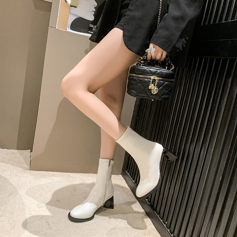Elegant Women High Heels Sexy Ankle Boots New Chunky Square Toe Shoes Fashion Motorcycle Pumps Botas aaa8
