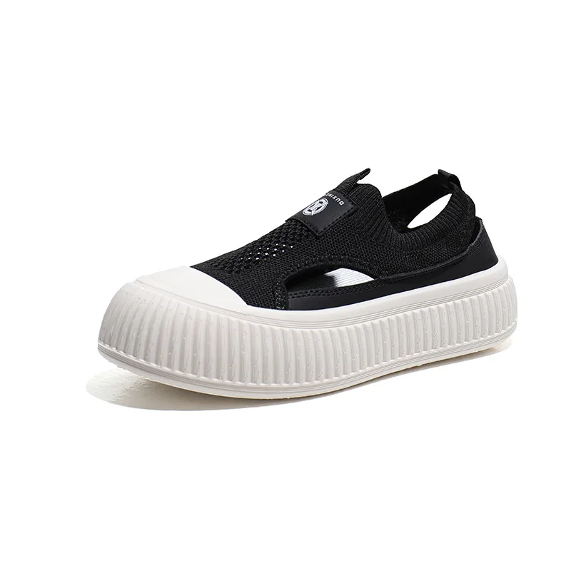 2025 NEW Korean New Mesh Hollow Out Breathable Flat White Casual Platform Knitted Shoes Sneakers atillas Mujer c