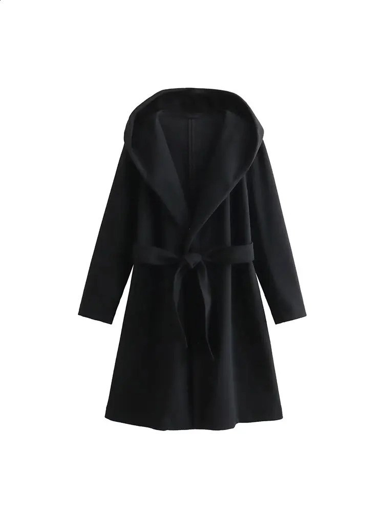 Nlzgmsj TRAF autumn winter wool coat beige solid double-layer breathable hooded coat casual womens fashionable top 240828