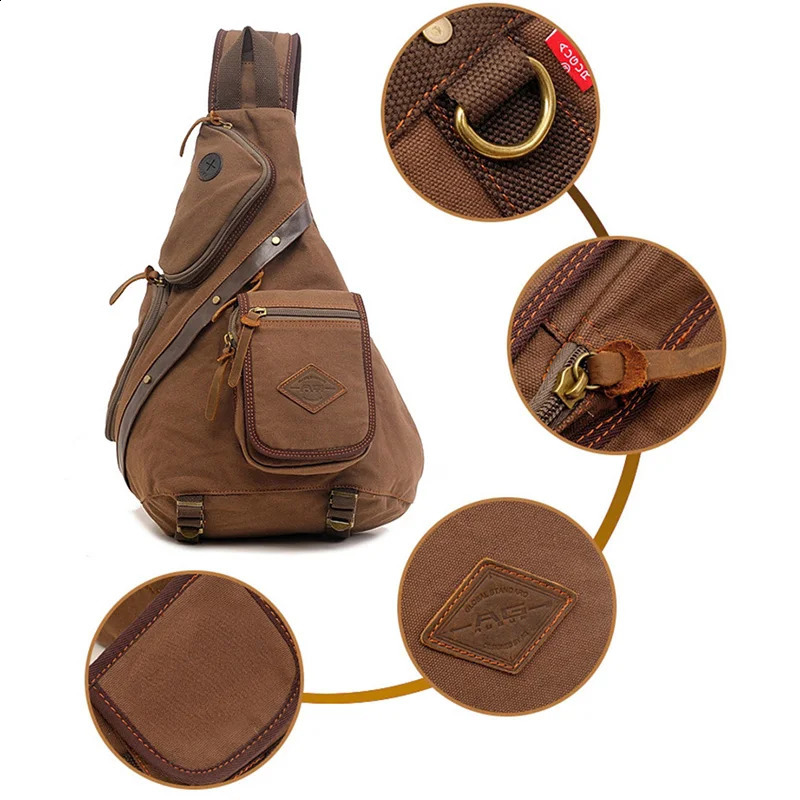 Multifunctional Chest Bags Men Quality Canvas Shoulder Bag Casual Vintage Crossbody Bags Multi-pockets Travel Pack XA781ZC 240903