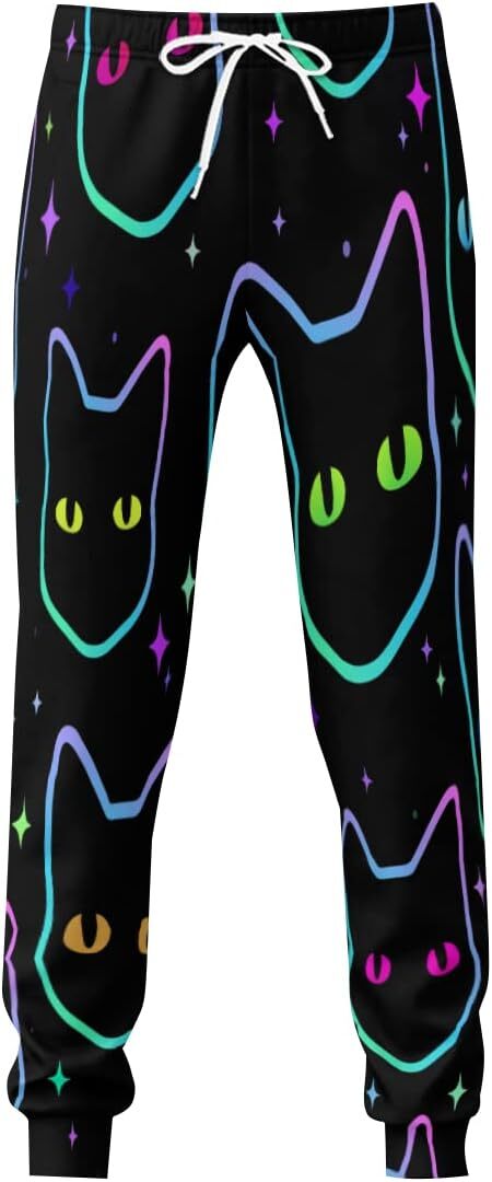 Sweatpants Mens Cat Heads 3D Printed Patterned Pants Loose Joggers With Pockets Lightweight Workout Gym Running Sweat Trousers Y2K baggy