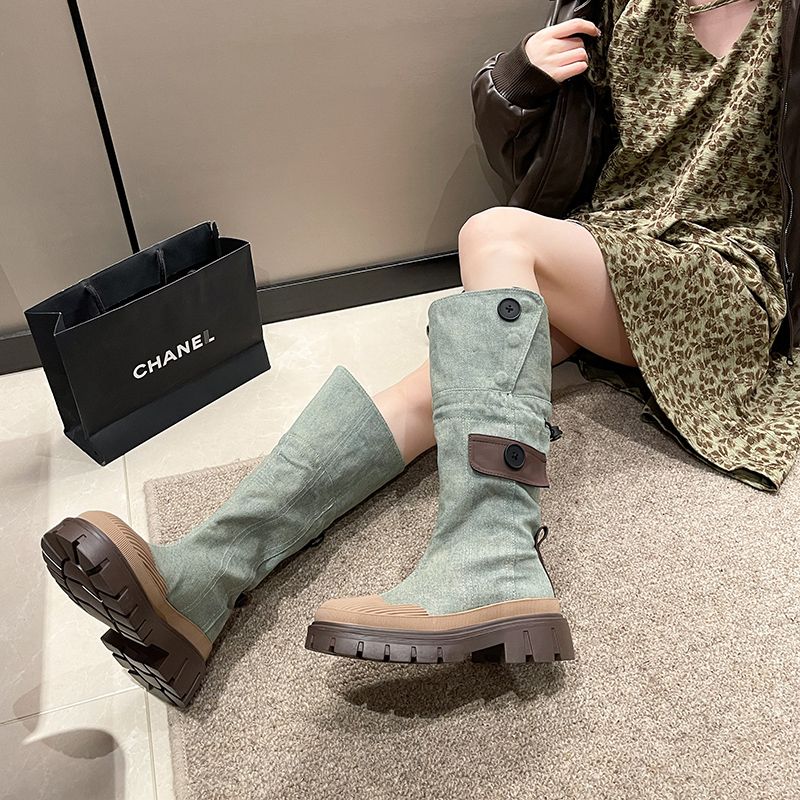 Style Retro Women Cowboy Knee High Fashion Knight Long Boots Platform Heels Autumn Winter Ladies Shoes D389 81d4