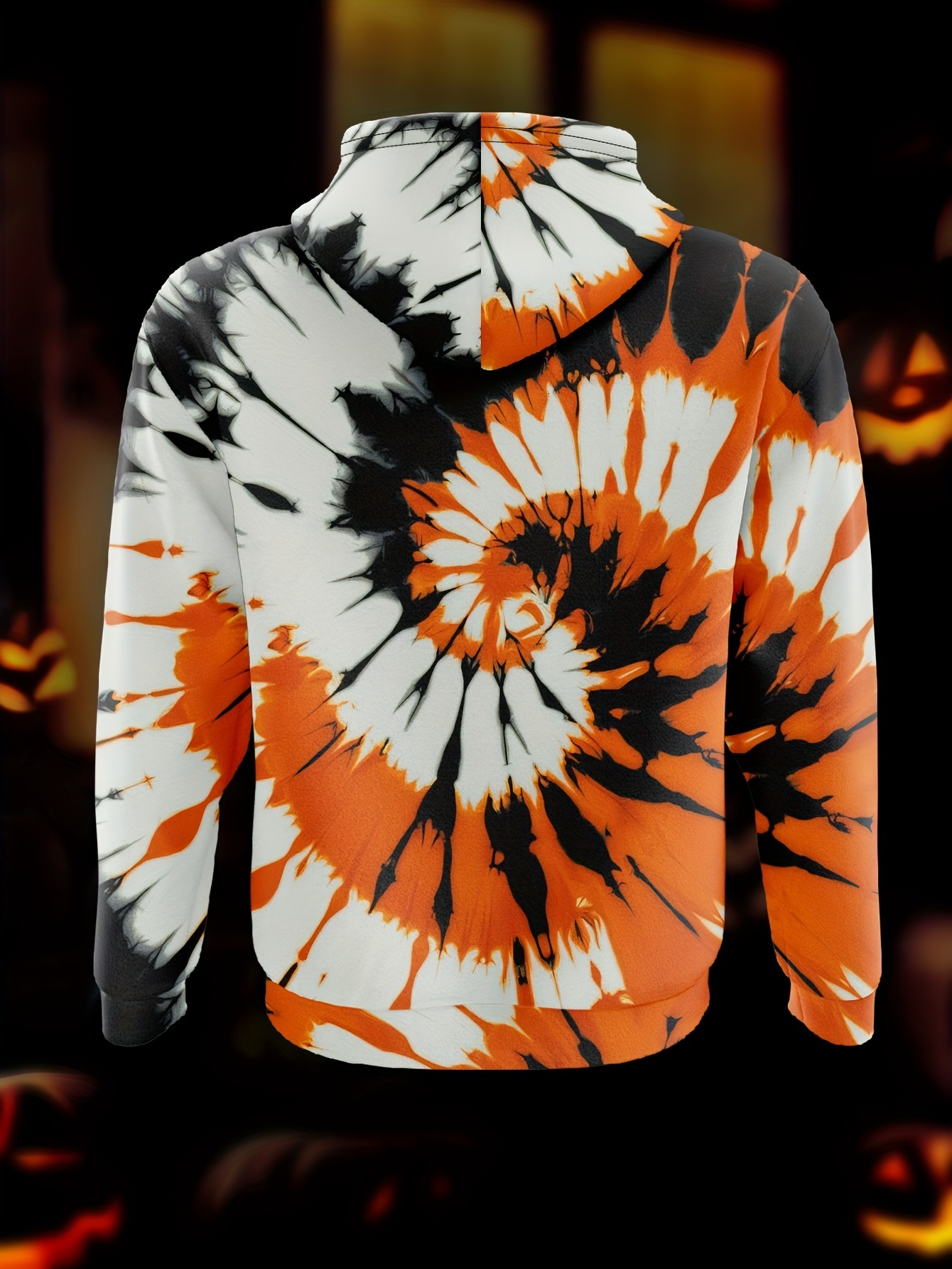 Halloween Pumpkin Graphic Hooded Sweatshirt for Men - Casual Polyester Knit with Elastane, Loose Fit Pullover with Slight Stretch, Digital Print Hoodi