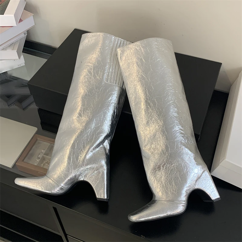 New Street Eilyken Winter Style Square Heels Women Knee-High Boots Fashion Cool Long Modern Booties Designer Shoes atos De Mujer