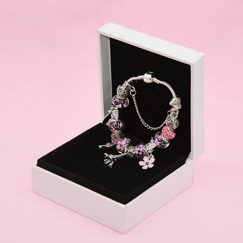 Flower, Heart, Castle Charm Bracelet 925 Silver Plated Snake Chain Bracelets for Women Girls Wedding Party Jewelry Gift Hand chain with retail Box set wholesale