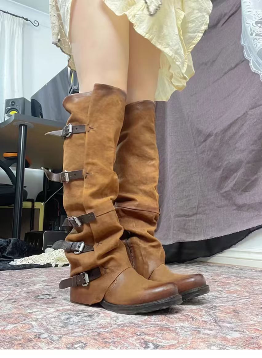 Woman Boots Knee High Platform Elegant Trend Punk Gothic Rock Leather Fashion Women's Shoes Motorcycle Footwear Boots For Girls Party Shoes eu35-43