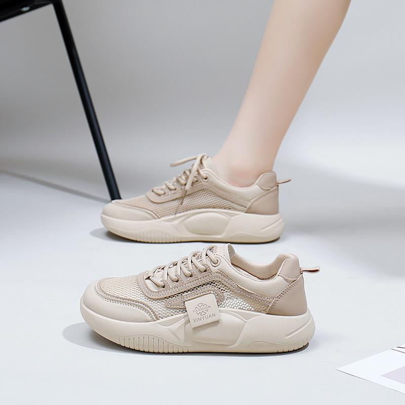 Women's Fashion Casual Breathable Mesh Flats Lady Gym Sports Running Walking Sneakers Thick Sole Heighten Shoes 242f