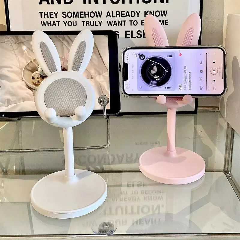 Pink phone holder desktop phone holder iPhone 13 14 Samsung smartphone adjustable cute rabbit cartoon table support CL240905